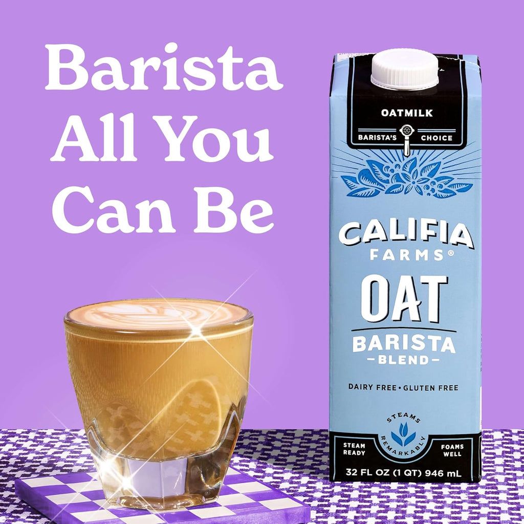 Califia Farms - Oat Barista Blend Oat Milk, 32 Oz (Pack of 6), Shelf Stable, Dairy Free, Plant Based, Vegan, Gluten Free, Non GMO, High Calcium, Milk Frother, Creamer, Oatmilk