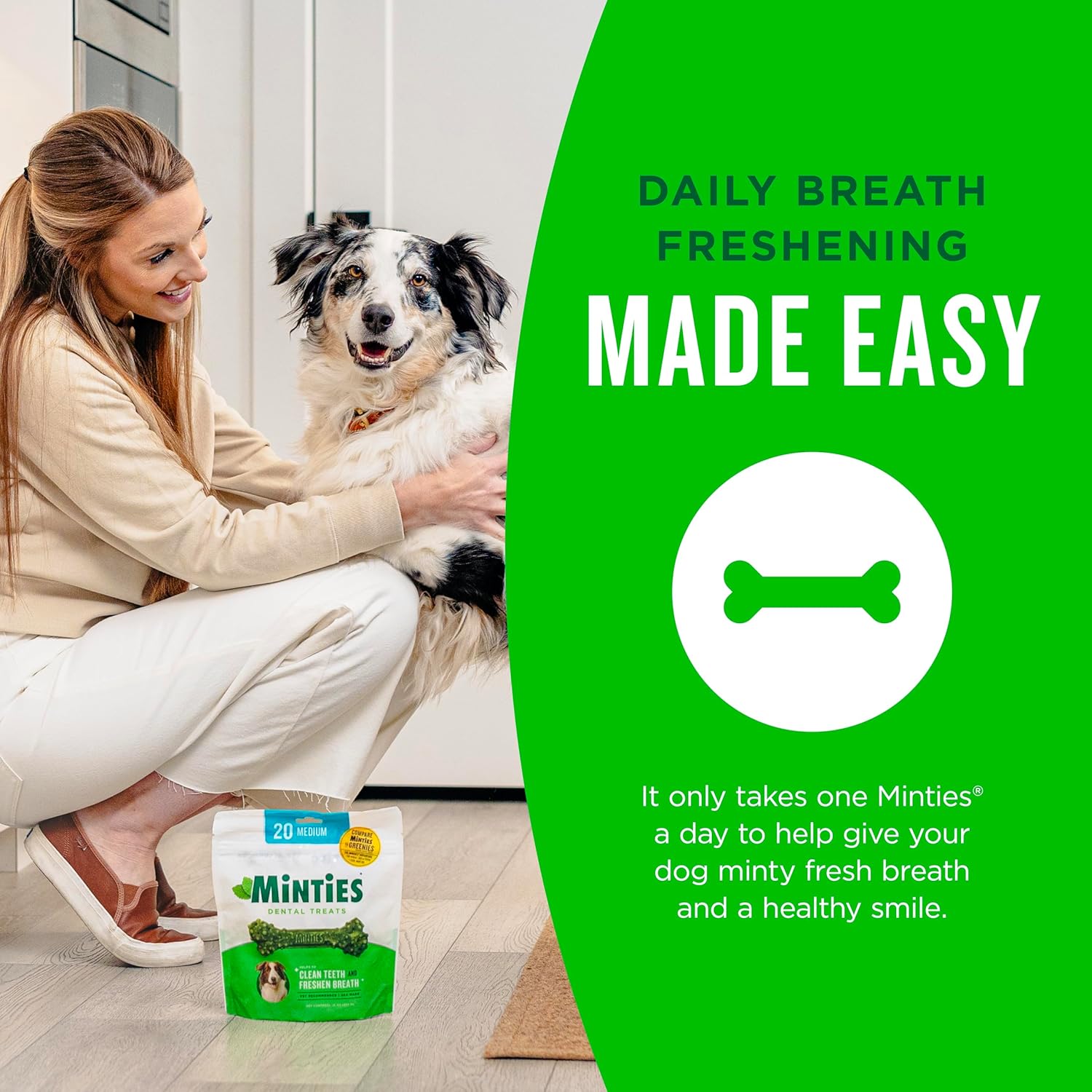 Minties Dog Dental Bone Treats, Tiny/Small Dental Dog Treats, 16 Ounces, Cleans Teeth, Fight Bad Breath, Removes Plaque and Tartar, 40 Count