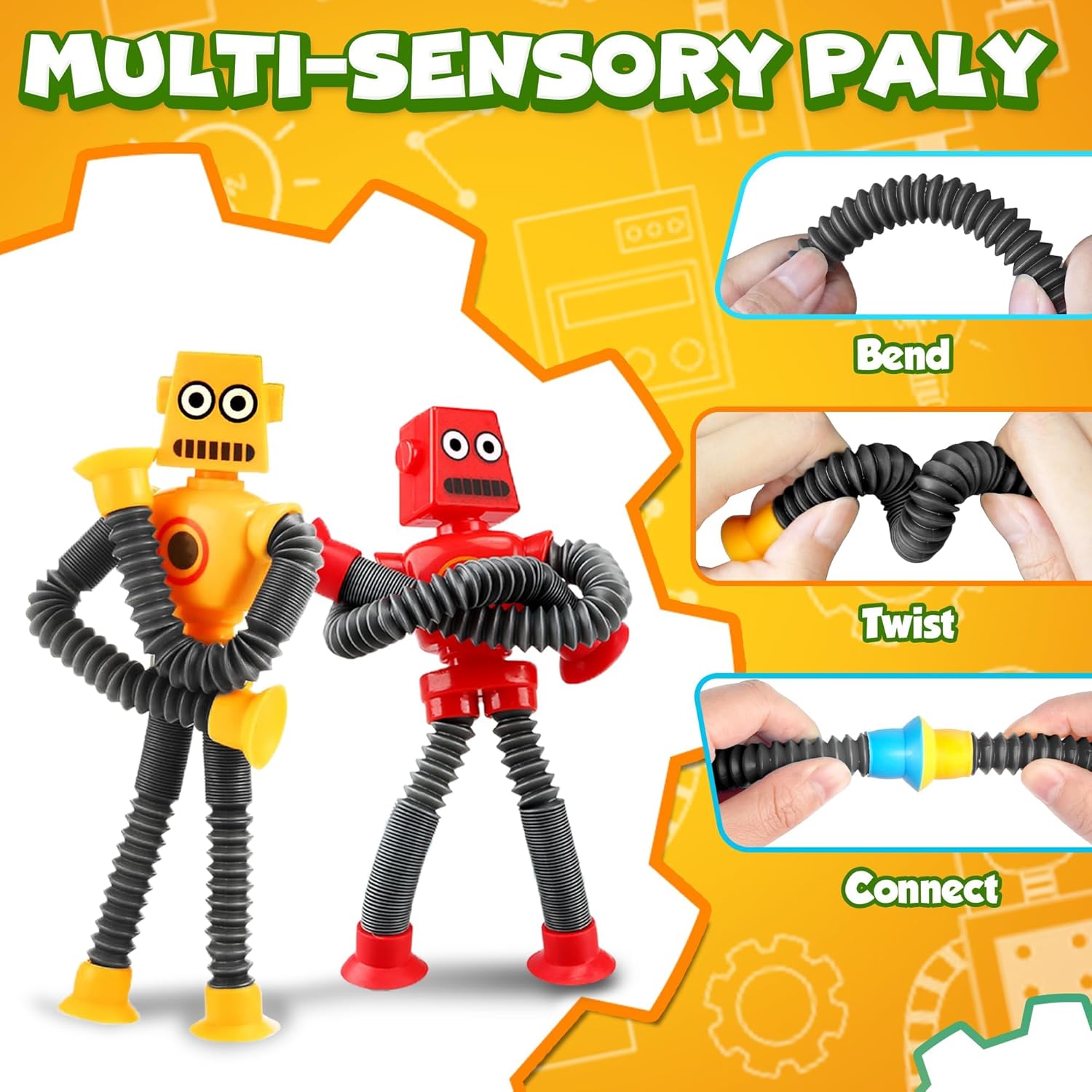 Robot Sensory Travel Roadtrip Toys 4Pcs for Toddlers Kid Boy Year Old Ages 3 4 5 6 7 8 9,Airplane Activities Suction Autism Pop Tube Fidget Toys Autistic Stocking Easter Basket Stuffer Valentine Gift