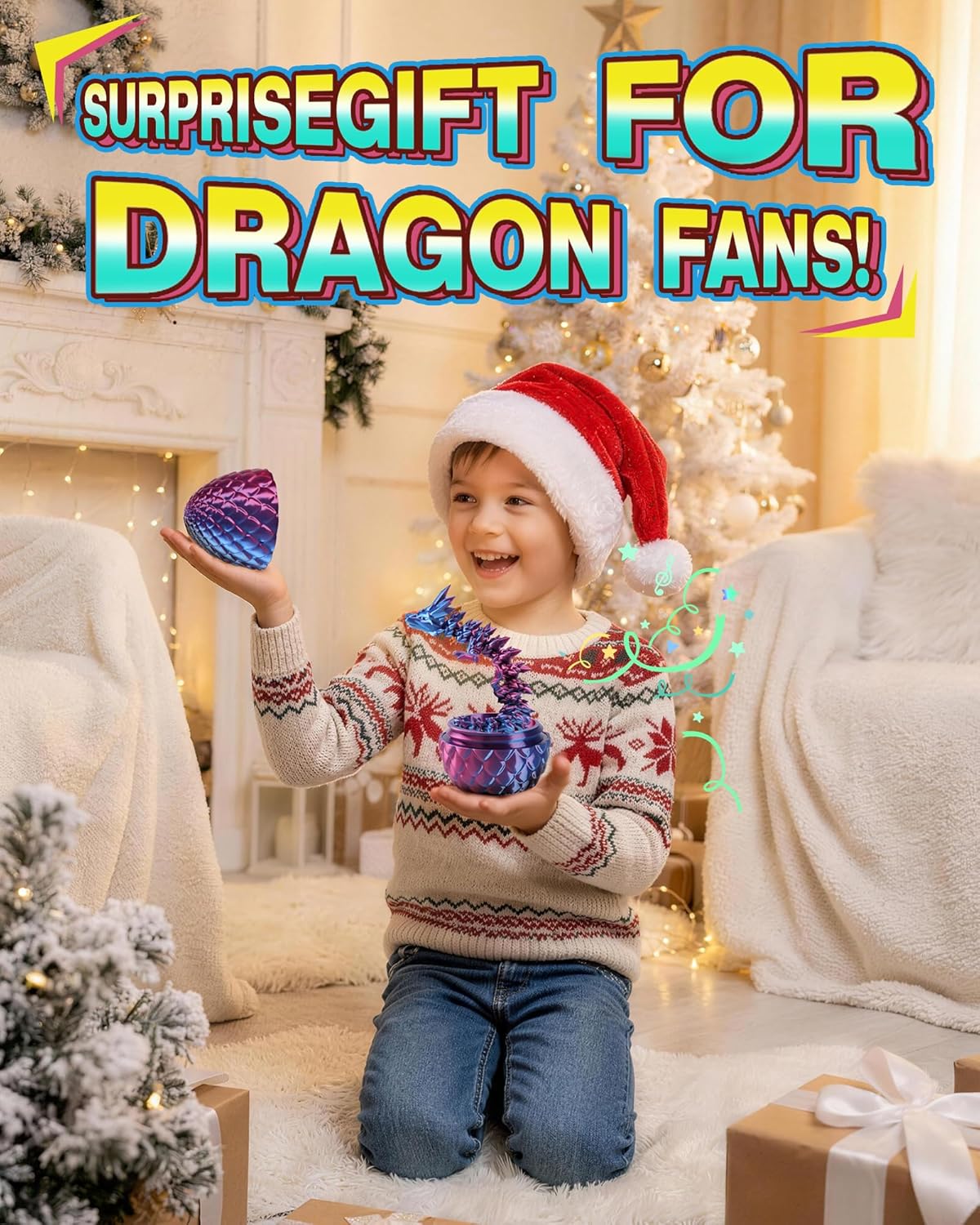 Rapean 8" 3D Printed Dragon Eggs, Easter Basket Stuffers for Kids and Teens, Unique Easter Toys & Decor for Children, Mysterious Dragon Toys Gifts for Boys & Girls (4 Pack)