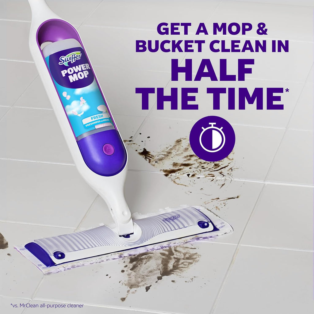 Swiffer PowerMop Multi-Surface Mop Kit for Floor Cleaning, Fresh Scent, Mopping Kit Includes PowerMop, 2 Mopping Pad Refills, 1 Floor Cleaning Solution with Fresh Scent and 2 Batteries