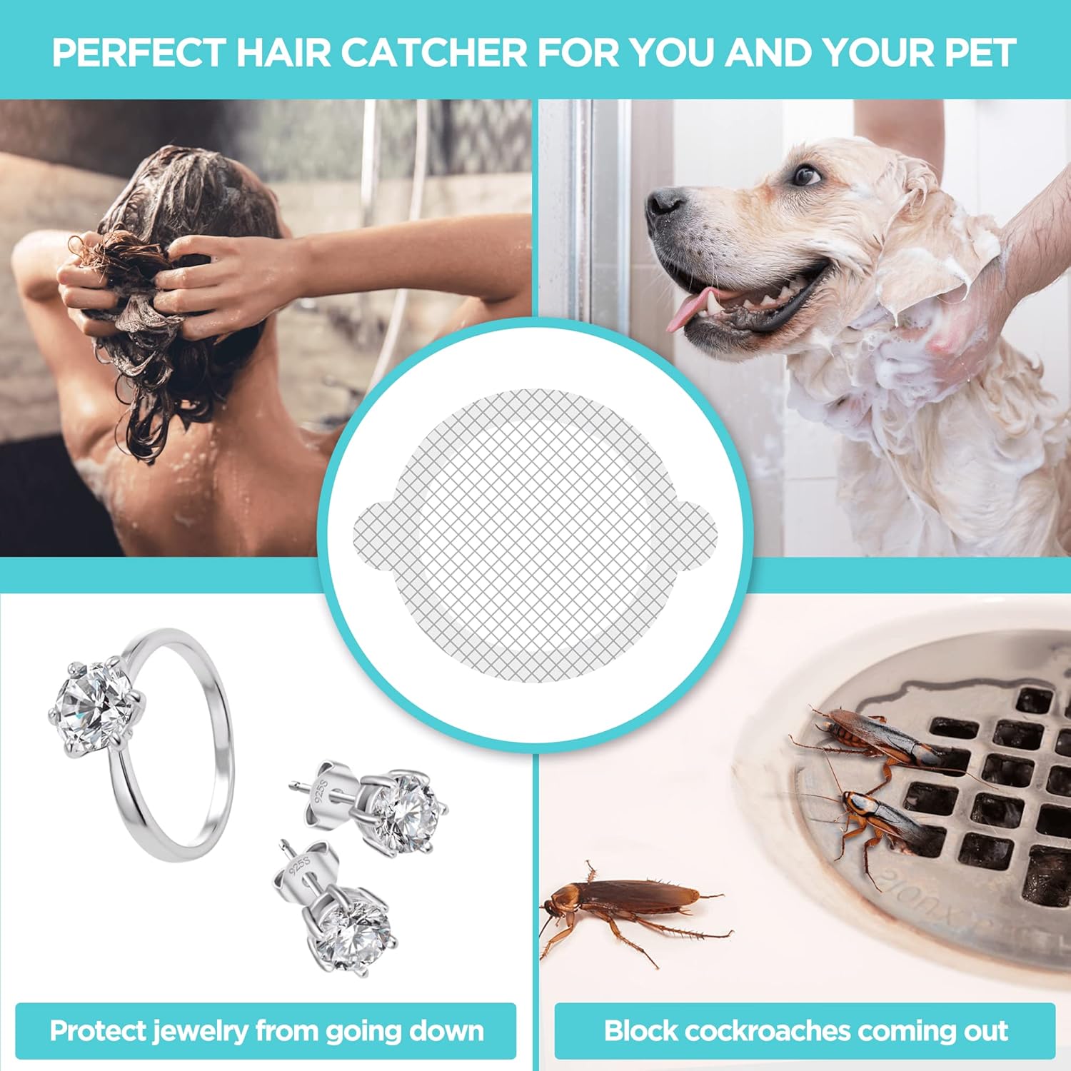 25 Pack Disposable Shower Drain Hair Catcher Mesh Stickers - Peel & Stick Drain Strainers to Prevent Clogs, Strong Waterproof Adhesive, Mess-Free Disposable Drain Covers for Shower & Bathtub