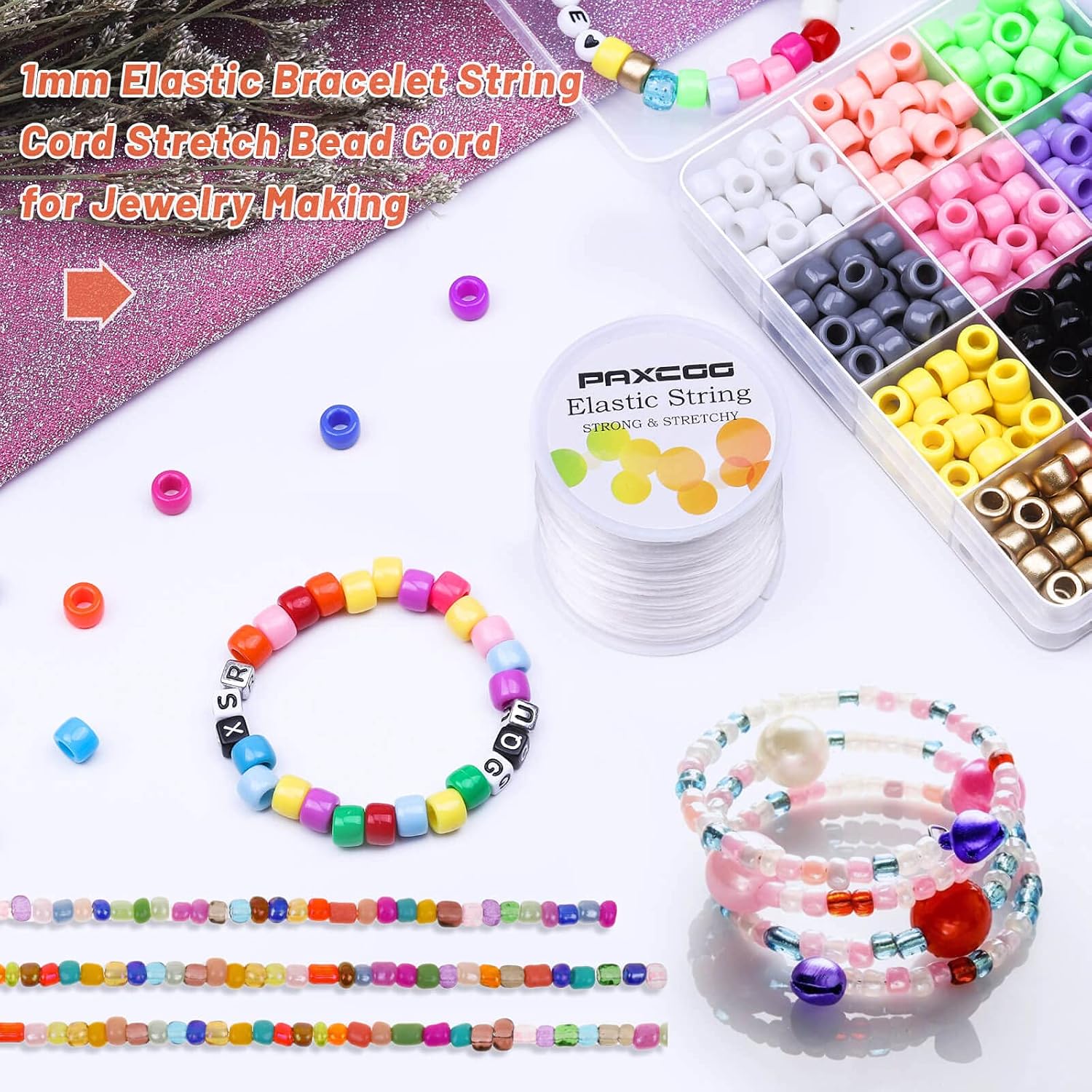 Paxcoo Elastic Bracelet String Cord Stretch Bead Cord for Jewelry Making and Bracelets Making