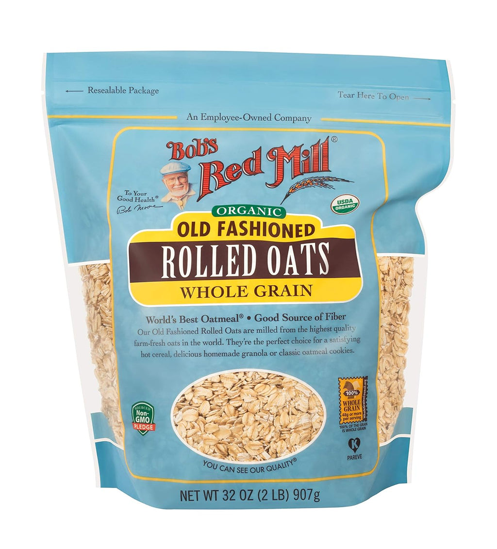Bob's Red Mill Organic Old Fashioned Rolled Oats, 32oz (Pack of 4) - Non GMO, Whole Grain, Vegan, Kosher