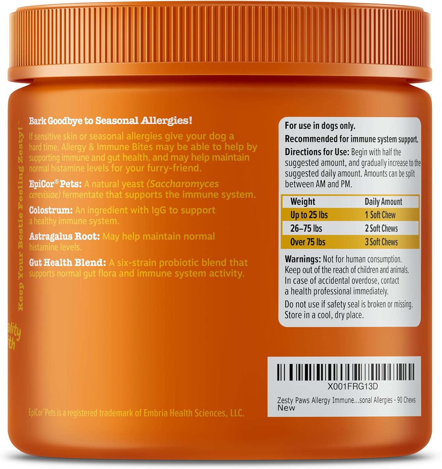 Zesty Paws Allergy Immune Bites - Dog Allergy Chews, Dog Probiotics for Itchy Skin and Ears, Lamb, 90ct