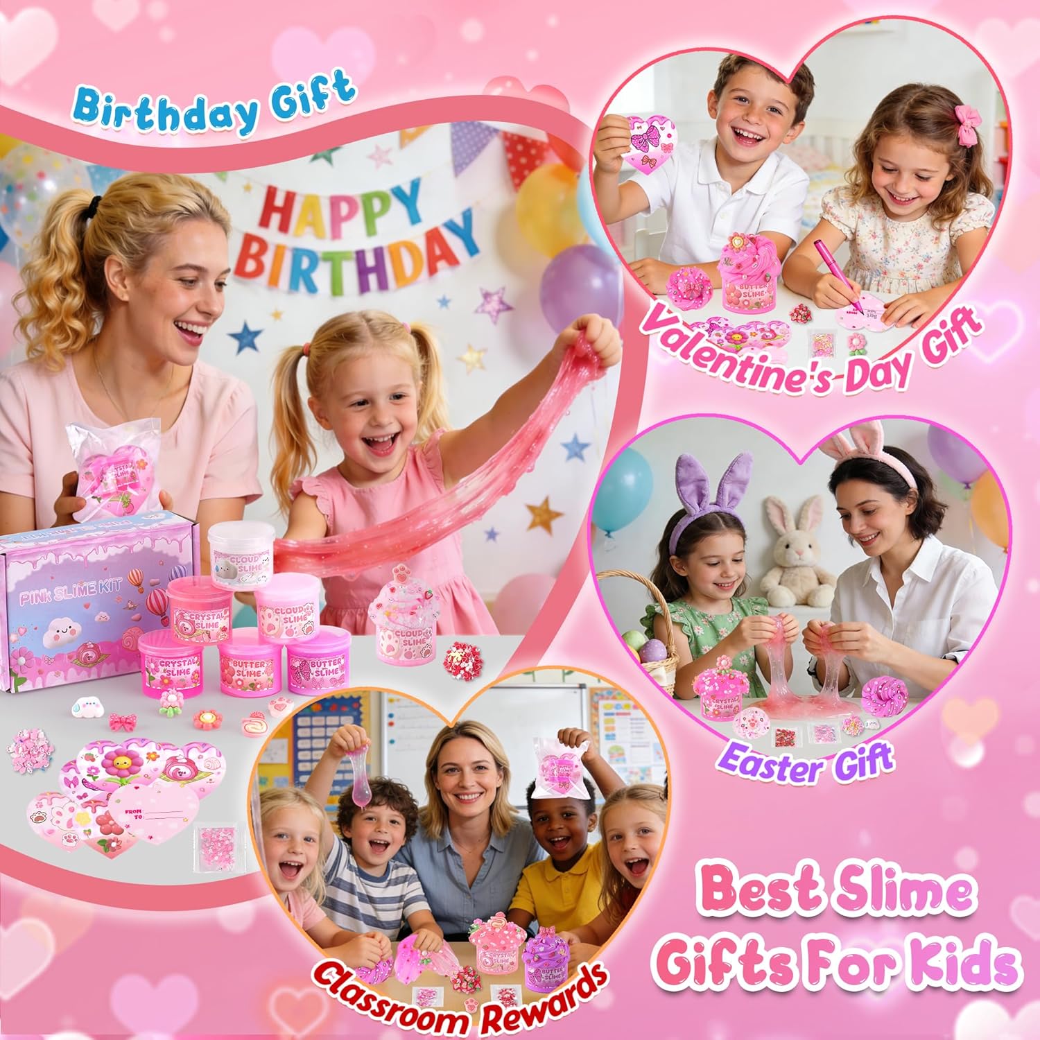 6 Pack Slimes, Pink Slime Kids, Cloud Slime kit for Girls Ages 8-12, Toys for Girls and Boys, for Kids Slime Set Party kit Goodie Bag Stuffers, 4 5 6 7 8 9 10 Year Old Girl Birthday Gift Cute Stuff