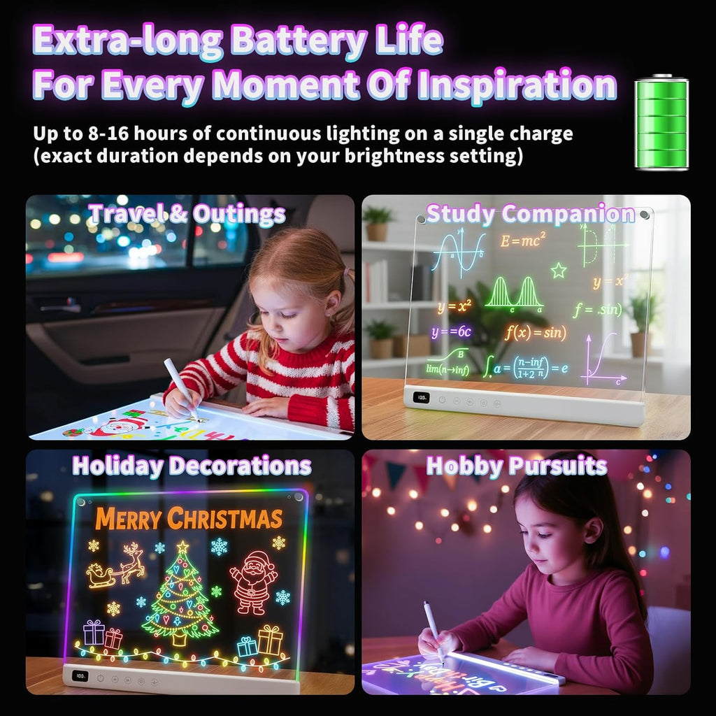 Led Drawing Board with 13 Light Effects, 16" Rechargeable Glow Doodle LED Note Board with Colors, Neon Light Up Drawing Tablet Gifts for Kids for Easter Birthday Christmas Gift Ideas