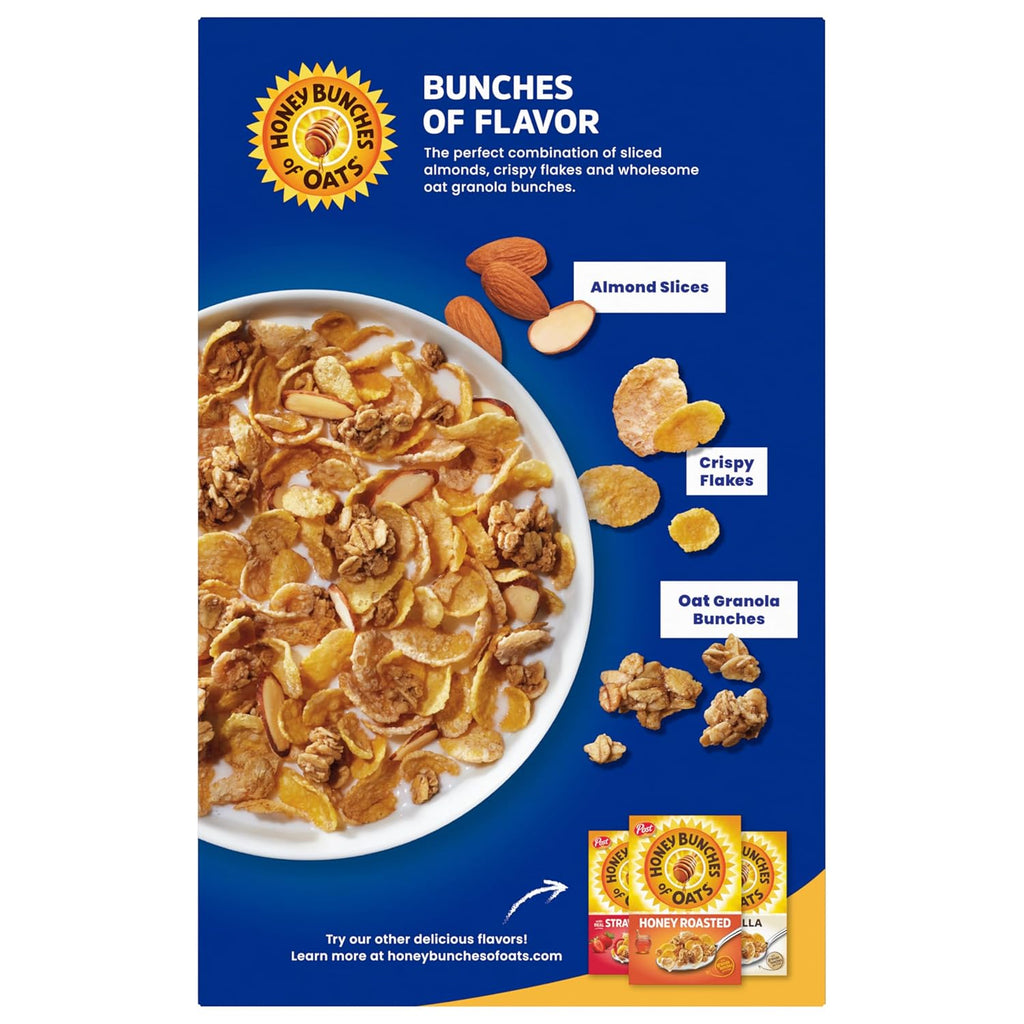 Honey Bunches of Oats with Almonds Breakfast Cereal, Almond Cereal with Oats and Granola Clusters, Family Size 18 oz Box
