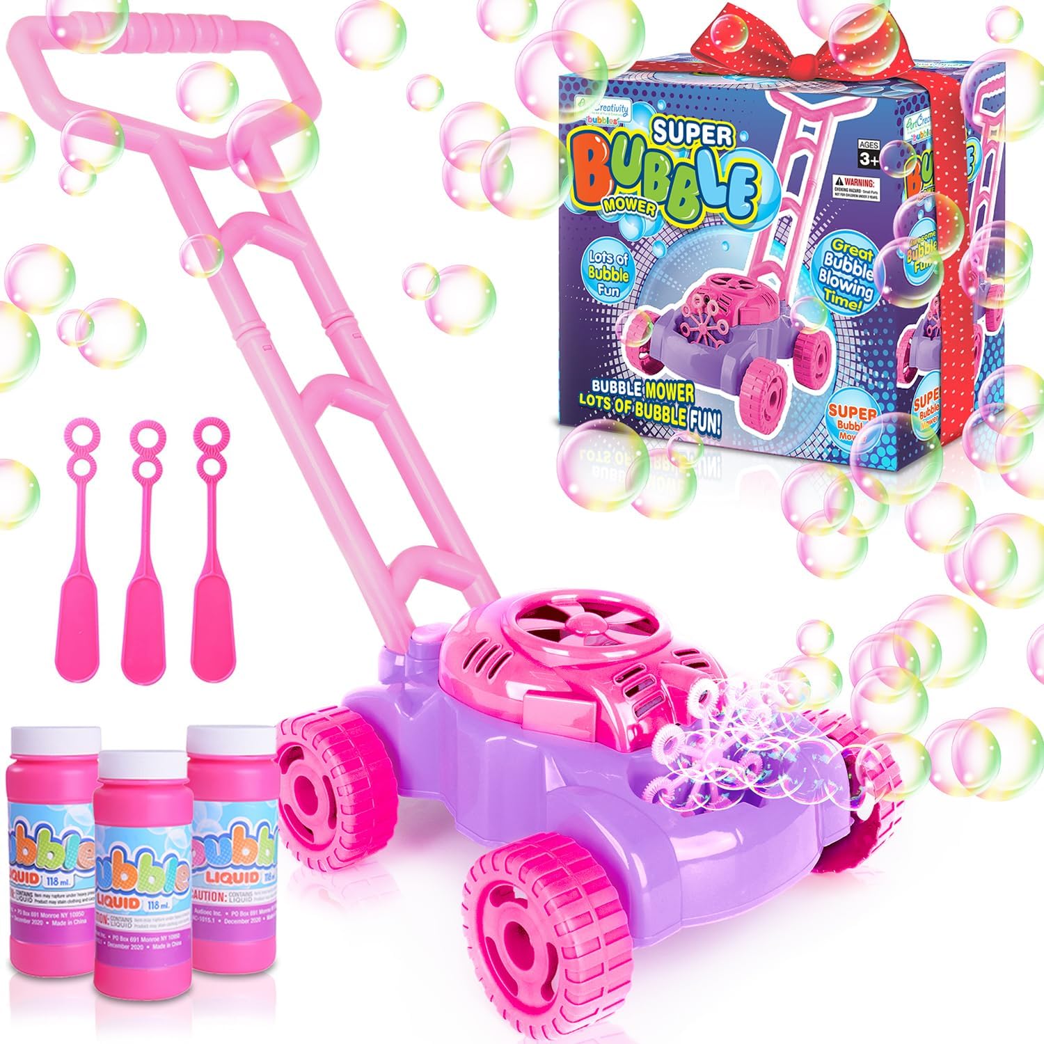 ArtCreativity Bubble Lawn Mower for Toddlers 1-3, Bubble Machine for 1-Year-Old Girl Gifts, Easter Basket Stuffers for Kids, Push Toys for Toddlers Age 1 2 3+ Birthday Easter Gift for Preschool Girls