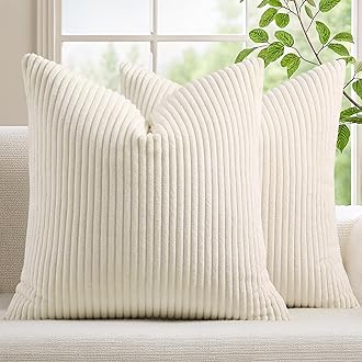 MIULEE Pack of 2 Corduroy Decorative Throw Pillow Covers 18x18 Inch Soft Boho Striped Pillow Covers Modern Farmhouse Home Decor for Sofa Living Room Couch Bed Cream White
