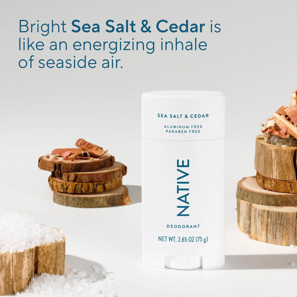 Native Deodorant Contains Naturally Derived Ingredients, 72 Hour Odor Control, Deodorant for Women and Men, Aluminum Free, Sea Salt & Cedar 2.65oz