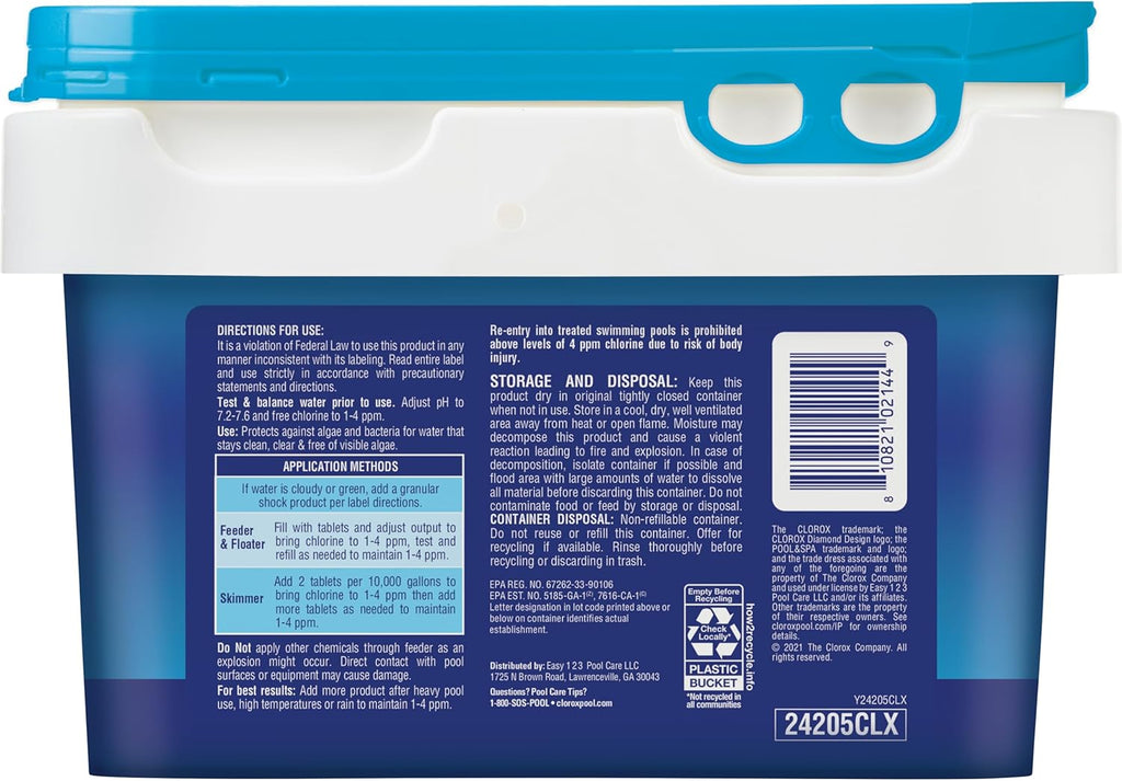 Clorox Pool&Spa XTRABLUE 3” Chlorinating Tablets, Individually Wrapped, Kills Bacteria & Stops Algae (5 LB)