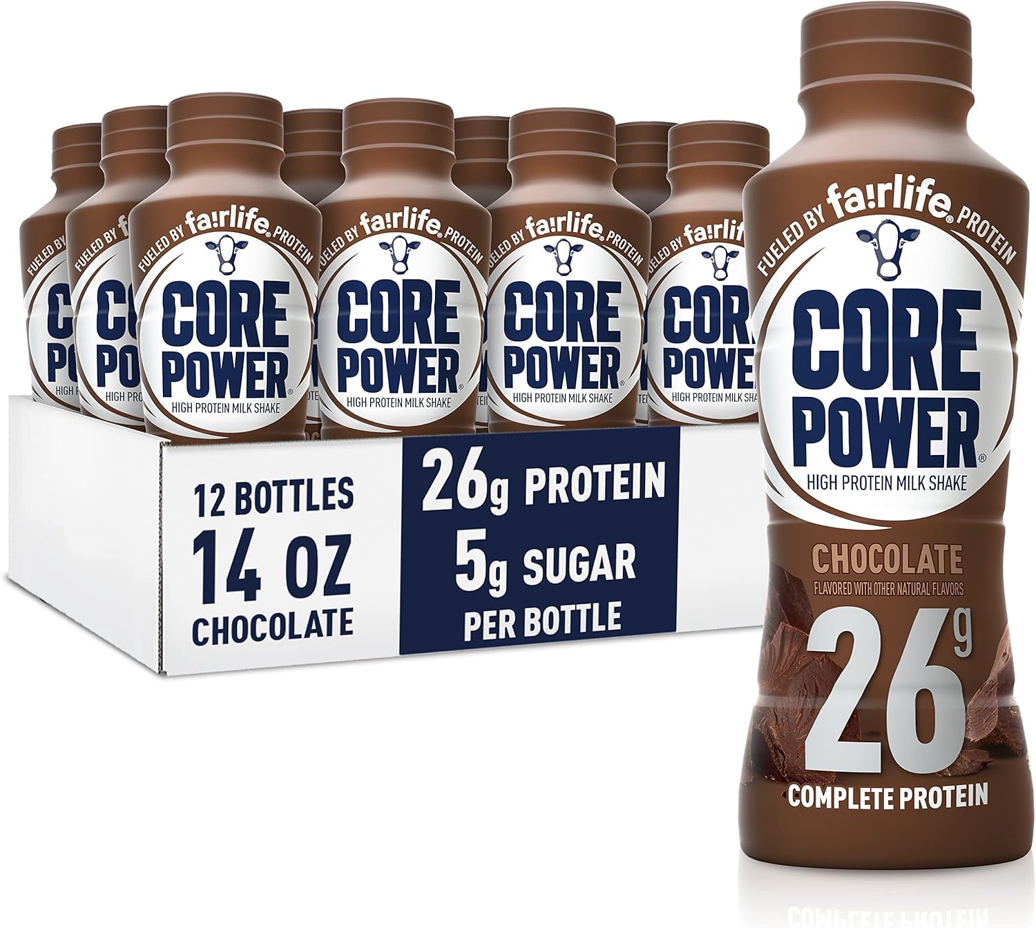 Core Power Protein Shake, Chocolate, 26g Bottle, 14oz, 12 Pack