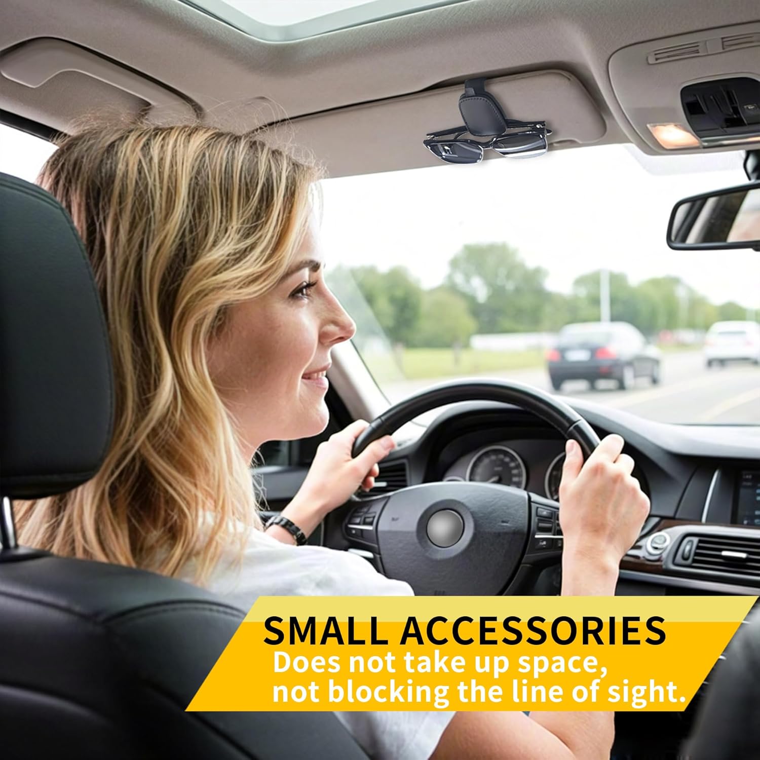 Yuoyar Sunglass Holder for Car, Magnetic Leather Sunglasses Holder and Ticket Card Clip, Car Visor Accessories, 2 Packs (Black)