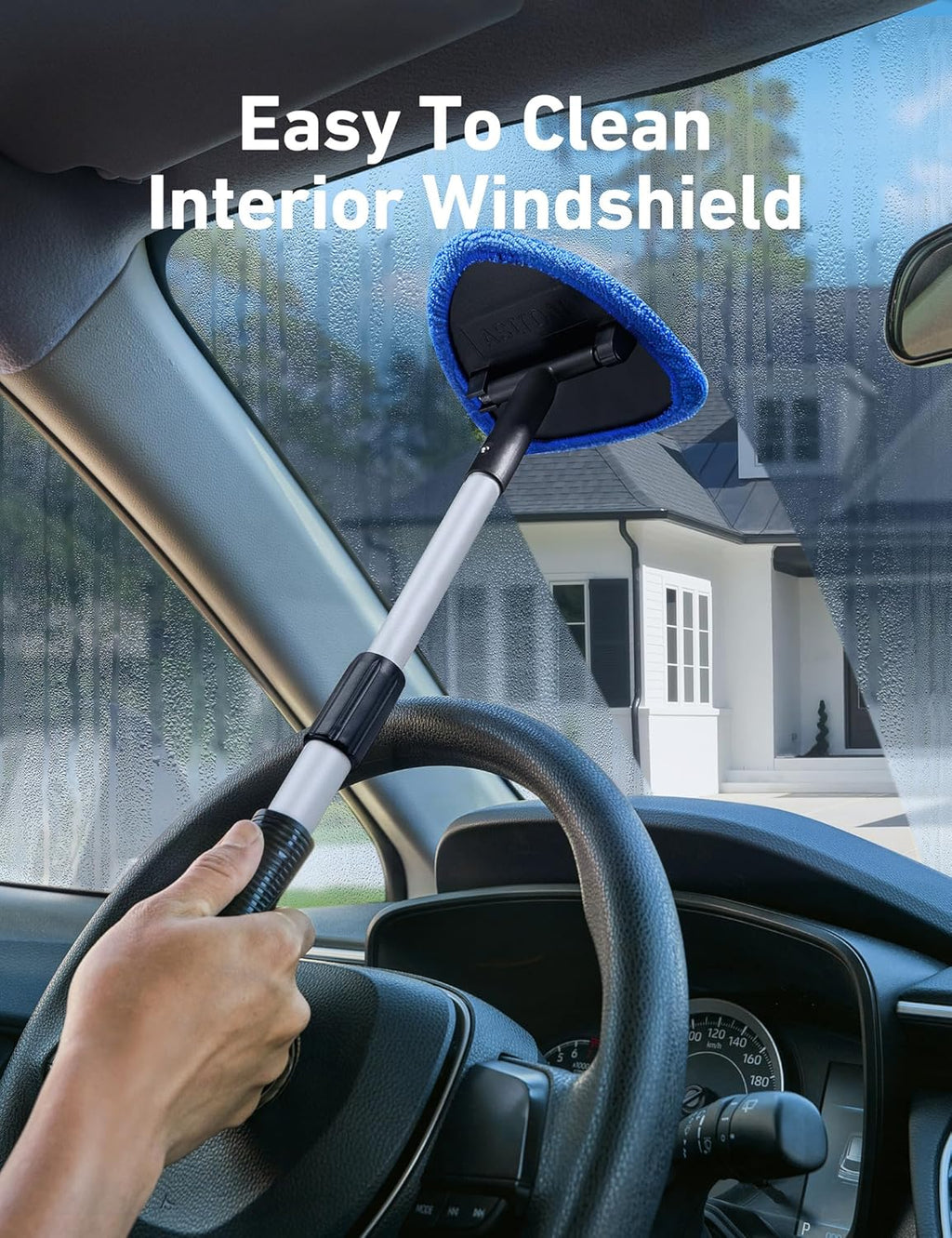 AstroAI Windshield Cleaner Tool, Car Interior Detailing Cleaning Kit with Extendable Handle and 4 Upgraded High-Density Reusable Microfiber Pads, Auto Glass...