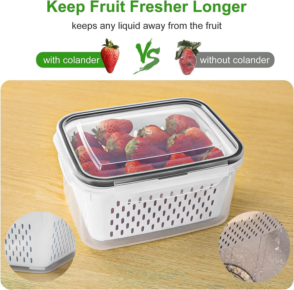 Freshmage Fruit Storage Containers for Fridge with Removable Colander, Airtight Food Storage Container, Dishwasher Safe Produce Saver for Refrigerator, Keep Berry Fruit Fresh Longer 4 pcs Small Clear