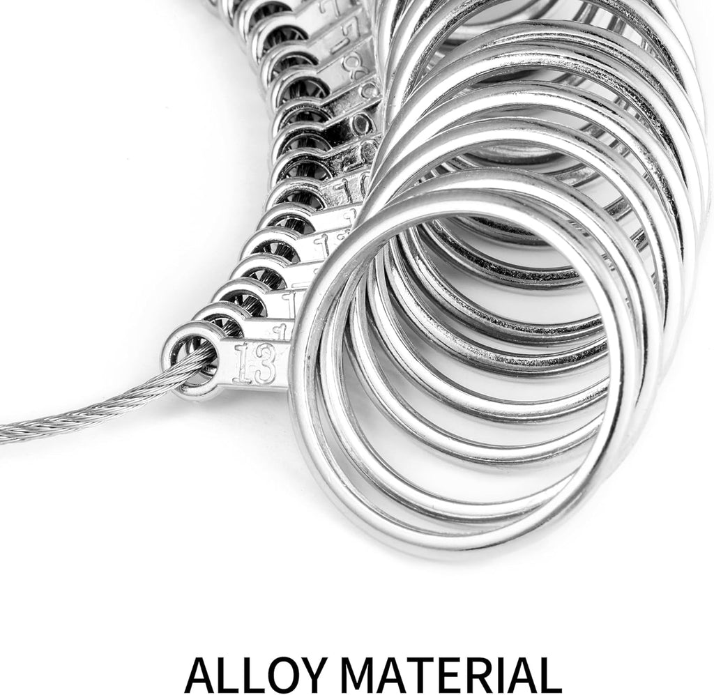 Bflaae Ring Sizer Measuring Tool Kit, 27 PCS Stainless Steel Measuring Ring Tool, US Ring Size 0-13 with Half Size, 2 PCS Reusable Finger Size Tape with Magnified Glass 1-17 USA Rings Size
