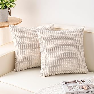 MIULEE Pack of 2 Corduroy Decorative Throw Pillow Covers 18x18 Inch Soft Boho Striped Pillow Covers Modern Farmhouse Home Decor for Sofa Living Room Couch Bed Cream White