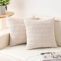 MIULEE Pack of 2 Corduroy Decorative Throw Pillow Covers 18x18 Inch Soft Boho Striped Pillow Covers Modern Farmhouse Home Decor for Sofa Living Room Couch Bed Cream White