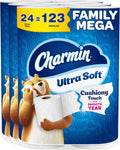 Charmin Ultra Soft Cushiony Touch Toilet Paper, 24 Family Mega = 123 Regular Rolls, White
