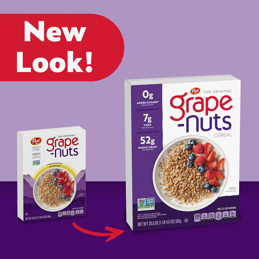 Grape-Nuts Original Cereal, Crunchy Whole Grain Wheat and Barley, Non-GMO, 20.5 oz Box
