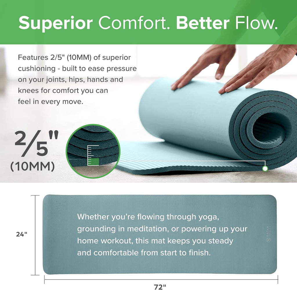 Gaiam Yoga Mat, Pilates & Exercise Mat, Thick 2/5" (10mm) Workout Mat with Easy-Cinch Carrying Strap for Home & Gym Workouts