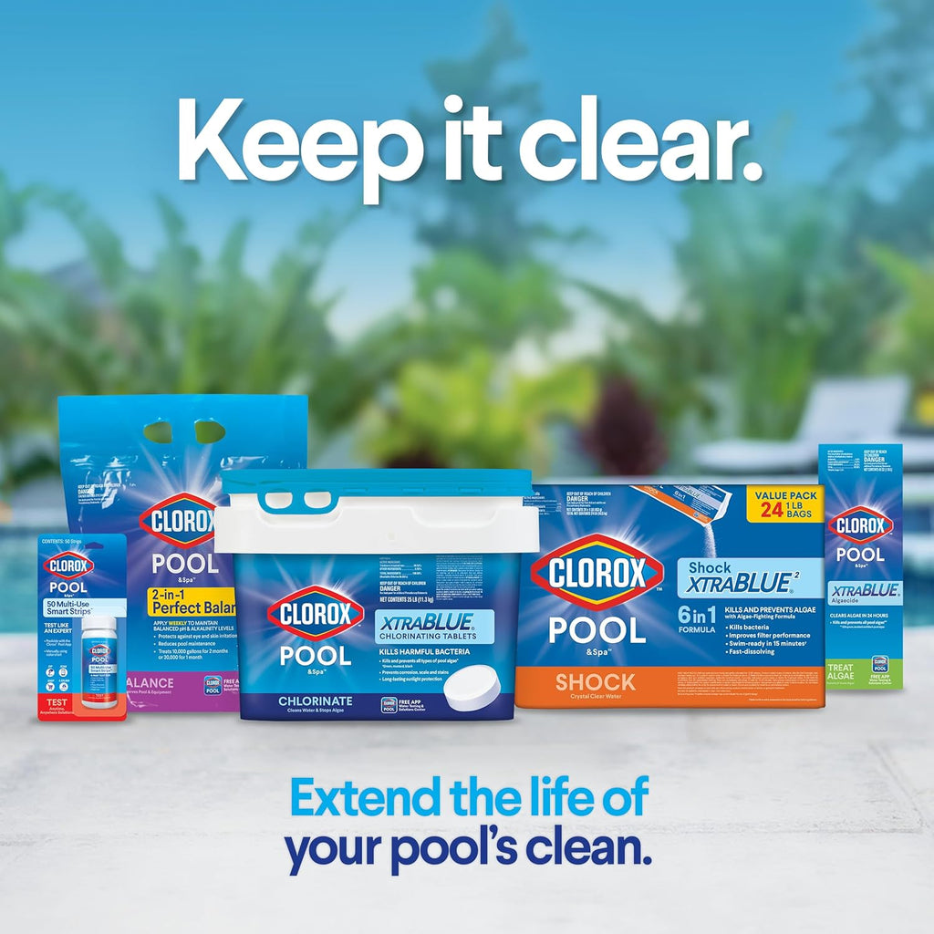 Clorox Pool&Spa XTRABLUE 3” Chlorinating Tablets, Individually Wrapped, Kills Bacteria & Stops Algae (5 LB)