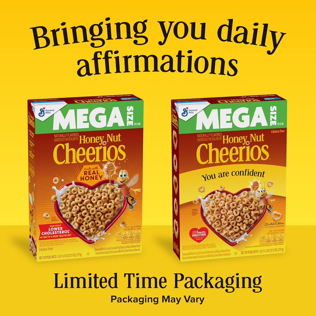 Honey Nut Cheerios, Heart Healthy Gluten Free Breakfast Cereal with Whole Grain Oats, Mega Size, 27.2 oz