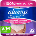 Always Discreet Adult Diapers for Women, Incontinence Underwear, Postpartum Essentials, Disposable Briefs, Max Absorbency, Bladder Leak Protection, Small/Medium, 32ct