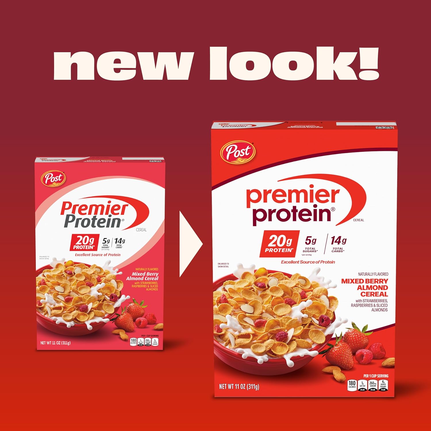 Premier Protein Mixed Berry Almond Cereal, Protein Cereal Flakes Mixed with Dried Berries and Sliced Almonds, Contains 20g of Protein Per Serving, 9 OZ Box