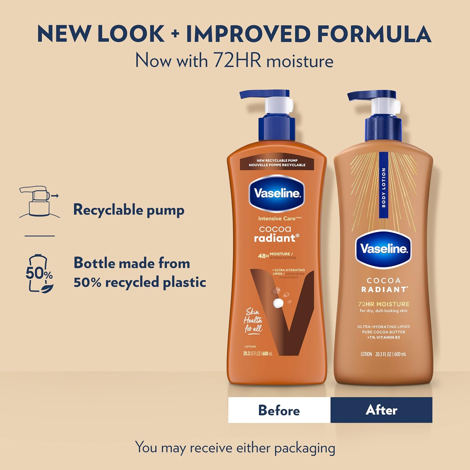 Vaseline Intensive Care Body Lotion Cocoa Radiant 3 count for Dry Skin Lotion Made with Ultra-Hydrating Lipids and Pure Cocoa Butter for a Long-Lasting, Radiant Glow 20.3 Oz