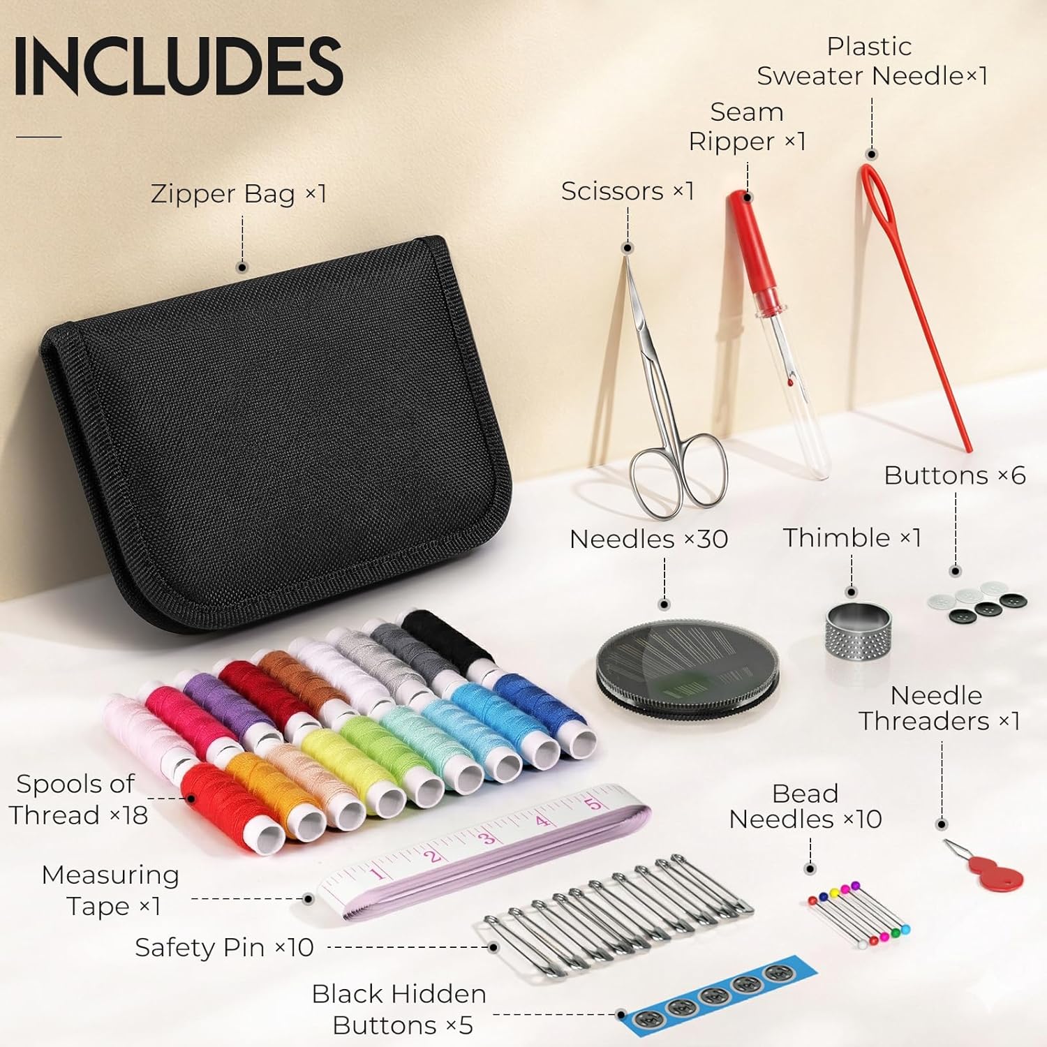 Coquimbo Sewing Kit Mothers Day Gifts for Mom Grandma Women Wife Teen Girls Beginner Traveler, Portable Sewing Supplies Accessories Contains Thread, Needles, Scissors, Dorm Room Essentials (Black)