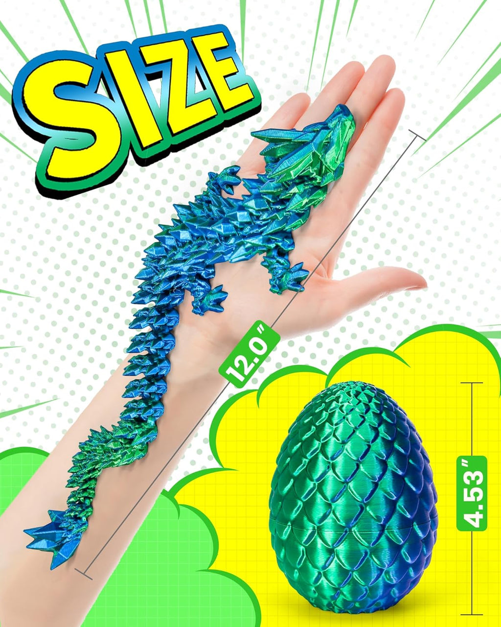 TBOLINE 12" 3D Printed Dragon Egg, Cool 3D Printer Articulated Crystal Dragon Toys for Kids, Surprise Animals Figurines Fidget Dinosaur Eggs Toys for Boys Kids Teen 5-7 4-6 8-12