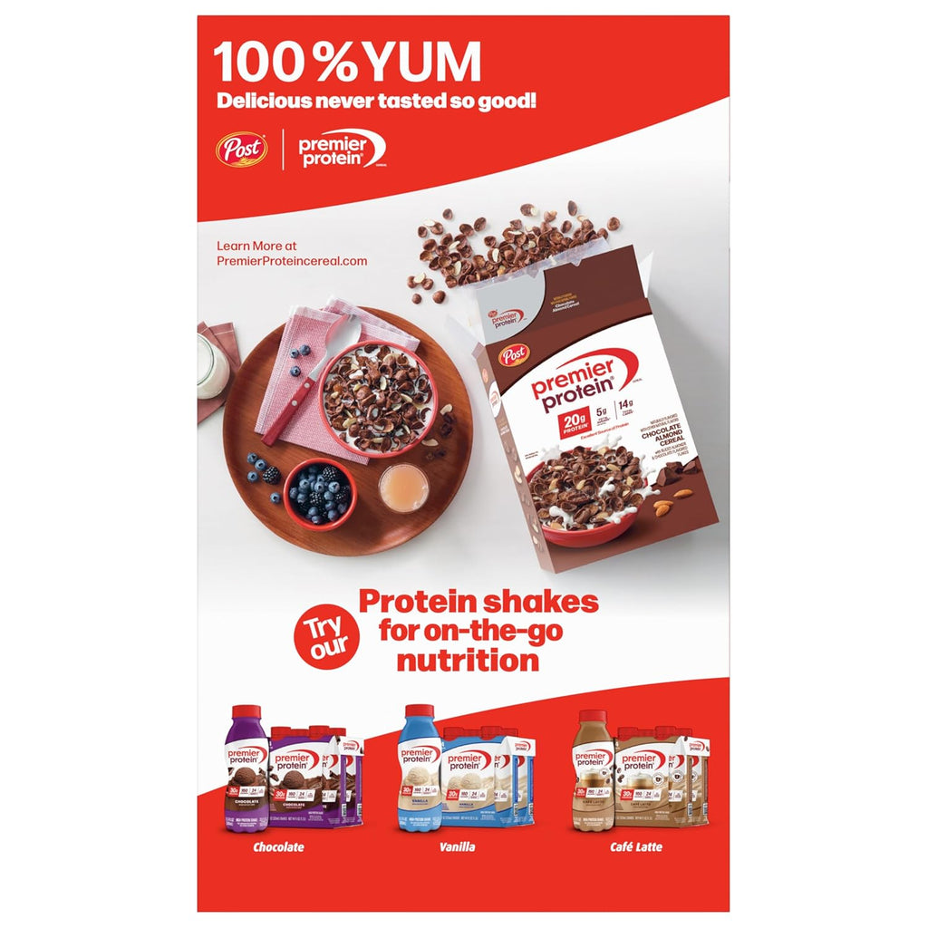 Premier Protein Mixed Berry Almond Cereal, Protein Cereal Flakes Mixed with Dried Berries and Sliced Almonds, Contains 20g of Protein Per Serving, 9 OZ Box