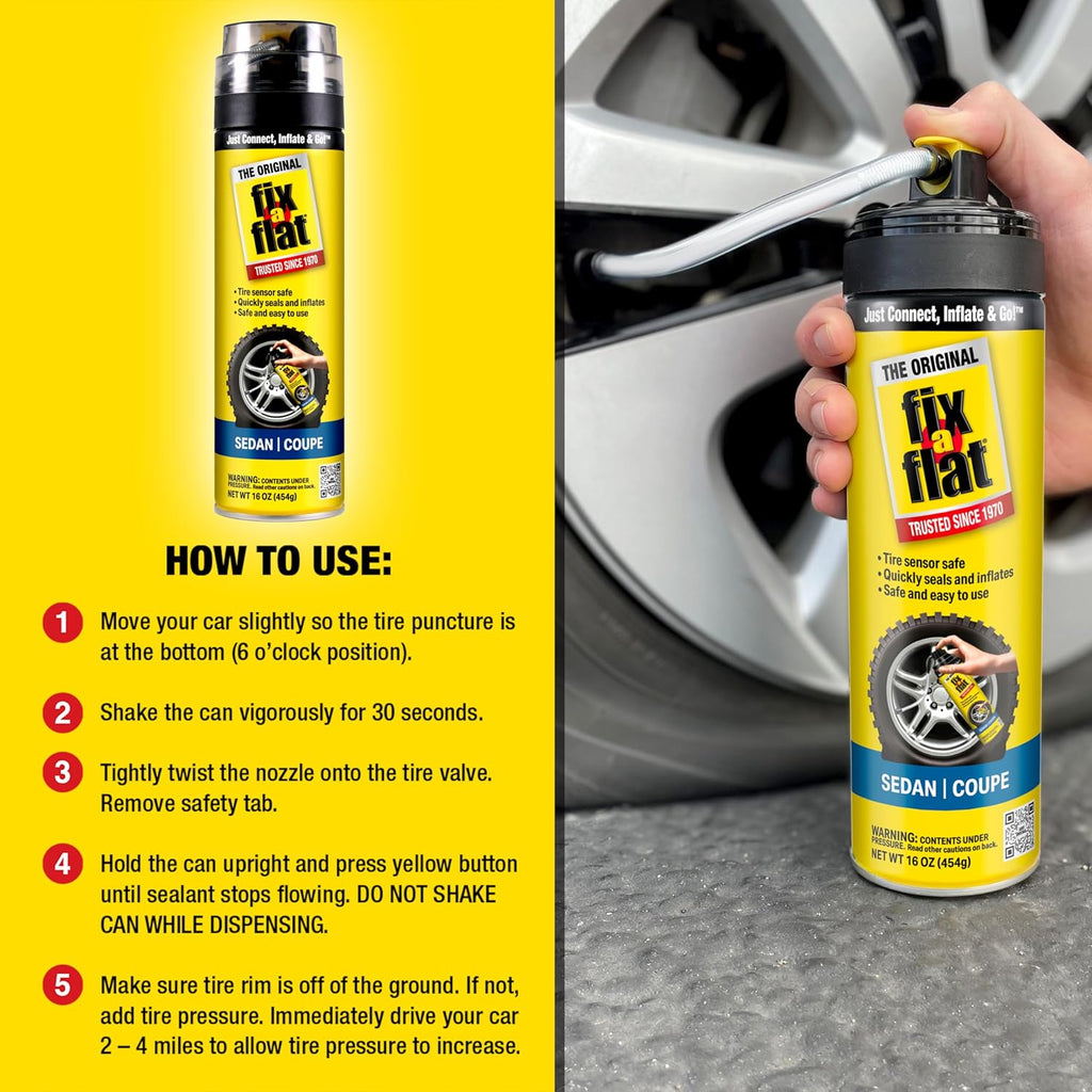 Fix-A-Flat S60420 Aerosol Emergency Flat Tire Repair and Inflator, for Standard Tires, Eco-Friendly Formula, Universal Fit for All Cars, 16 oz. (Pack of 1)