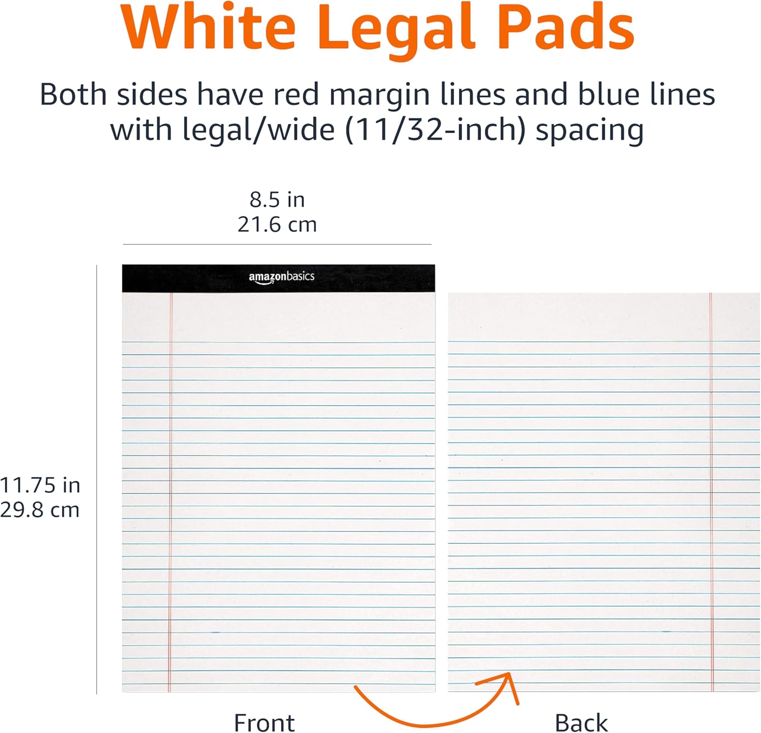 Amazon Basics Wide Ruled Lined Writing Note Pads for Office Supplies, 8.5" x 11.75", White, 12-Pack of 50 Perforated Sheets