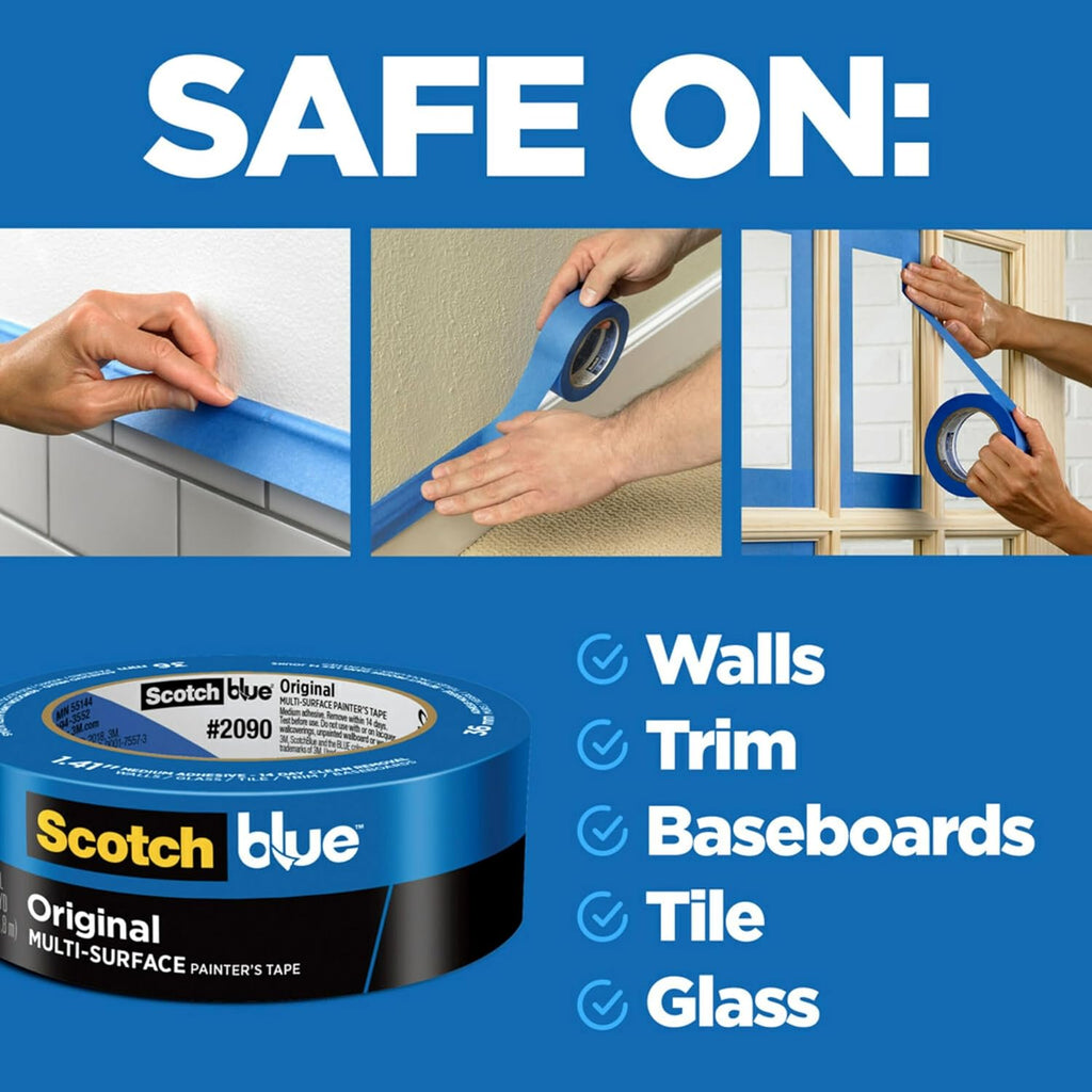 ScotchBlue Original Multi-Surface Painters Tape, 2 Inch Wide (1.88 in. x 60 Yds), 3 Rolls, Blue Paint Tape Protects and Removes Easily, Masking Tape for Indoor and Outdoor Use (2090-48EP3)