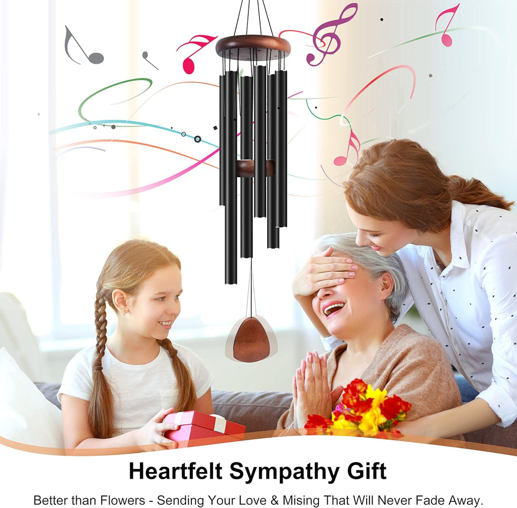 Bursvik Large Aluminium Wind Chimes 37" to Create a Zen Atmosphere Suitable for Outdoor, Garden, Patio Decoration. Classic Black Wind Chime with Wind Catcher Suitable as A Gift for Mom Neighbor Unisex