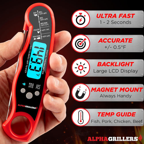 Alpha Grillers Meat Thermometer Digital – Instant Read Food Thermometer for Cooking & Grilling – Professional Kitchen Gifts for Men, Dad & Mom