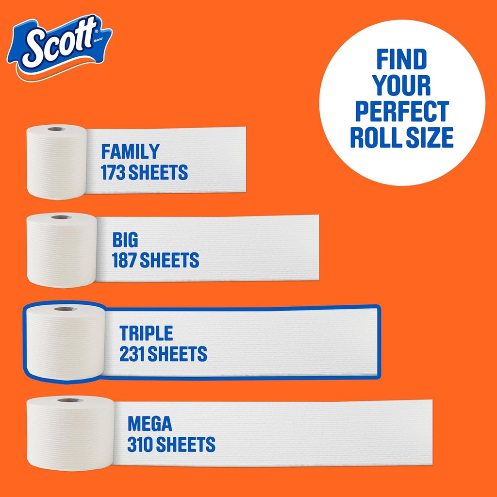 Scott ComfortPlus Toilet Paper, 12 Triple Rolls, 231 Sheets per Roll, Septic-Safe, 1-Ply Toilet Tissue