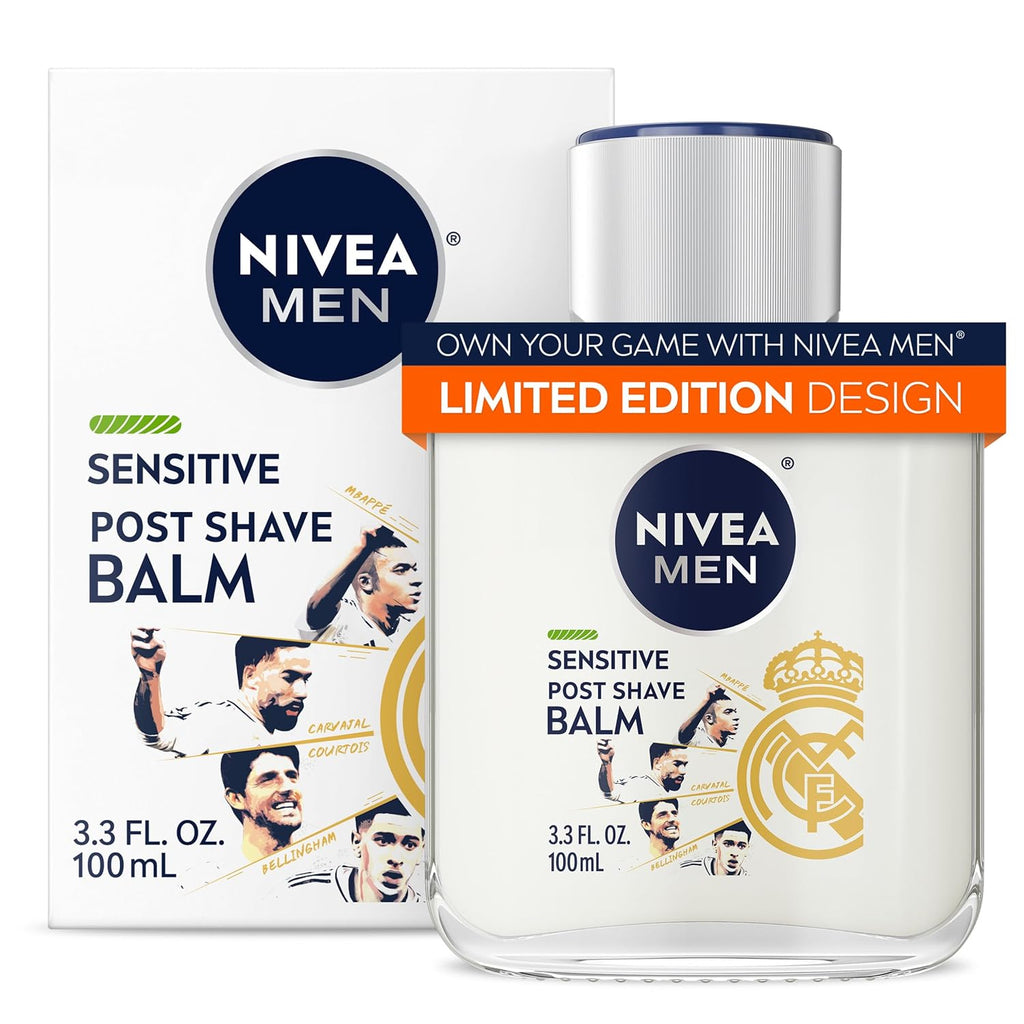 NIVEA MEN Real Madrid Limited Edition Design Sensitive Post Shave Balm, with VitaminPro Complex, Alcohol Free After Shave Balm for Men, 3.3 Fl Oz Bottle
