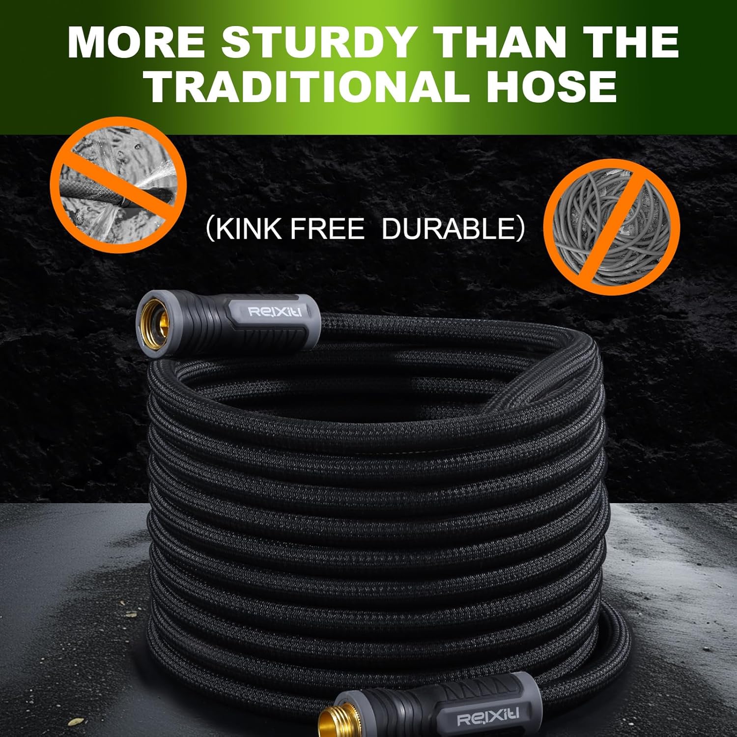 Relxitl Garden Hose, Flexible Water Hose, Ultra Lightweight Non-Expanding hose with 10 Function Sprayer, Leak proof, Pressure Resistant for Yard, Outdoor (Black, 50FT)