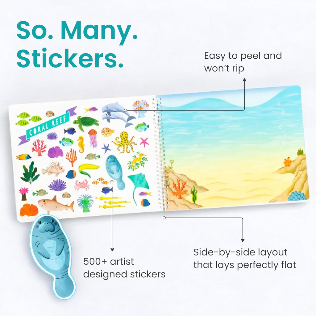 Animals Habitat 500+ Kids Sticker Book by Cupkin Toddler Airplane Travel Activity Coloring and Sticker Book, Road Trip Essentials, 12 Coloring Pages + 12 Scenes for Ages 2–8 Years