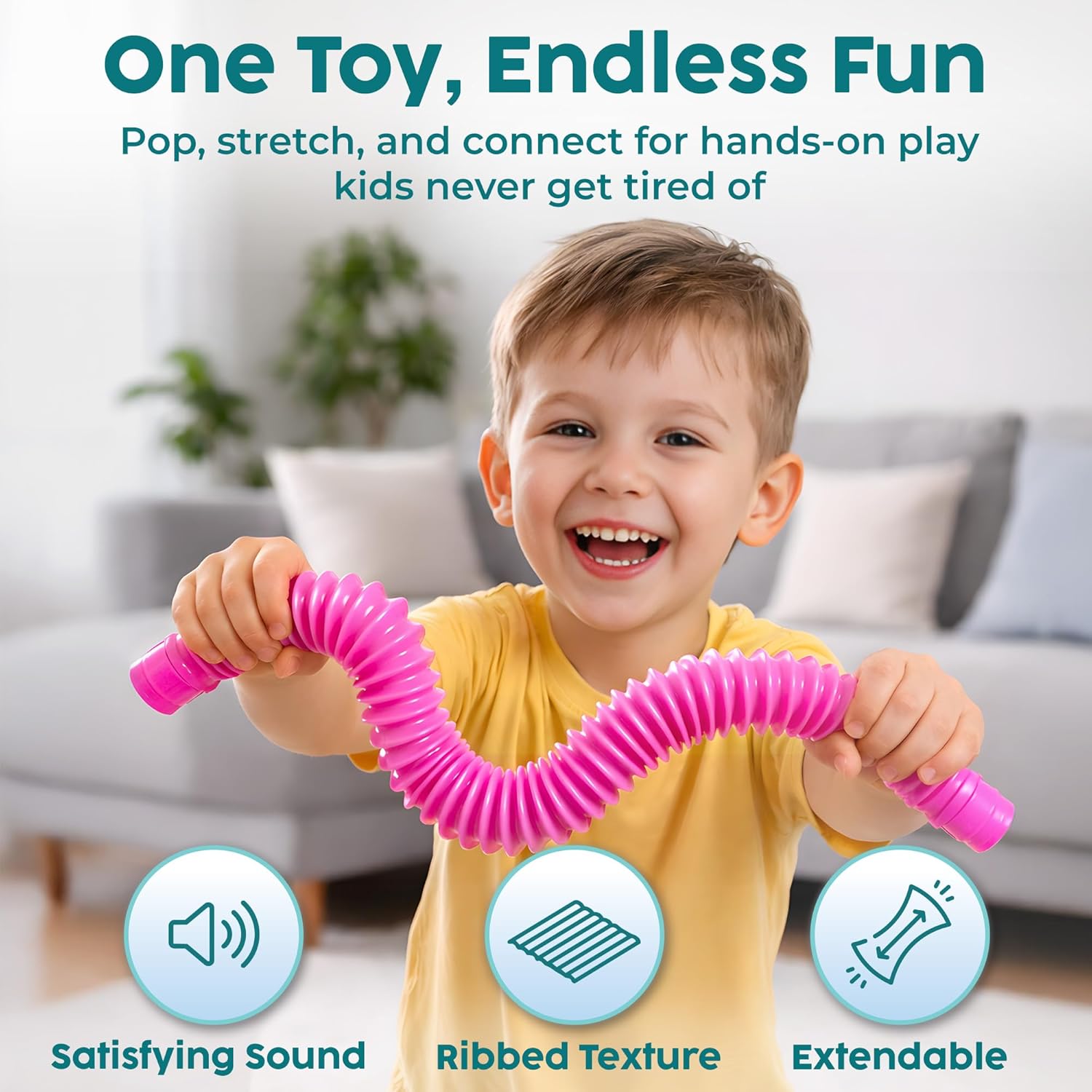 BUNMO Pop Tubes - Sensory Toys - Fidget Toys - Imaginative Play & Stimulating Creative Learning - Hours of Fun for Kids - Tons of Ways to Play - Non-Mouthable Toy 3+ - 4 Pack Large