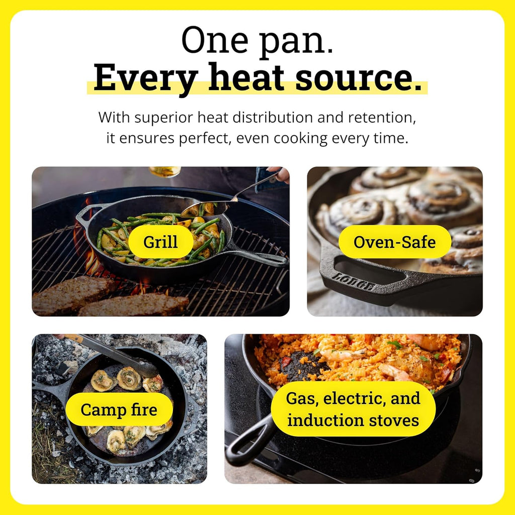 Lodge Seasoned Cast Iron Skillet - PFAS-Free, Non-Toxic Cookware - Use with an Oven, Stove, Grill, or Campfire - Naturally Non-Stick & Oven Safe - 10.25 Inches