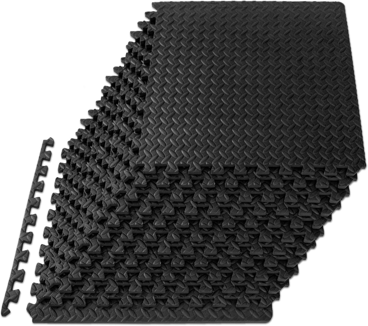 ProsourceFit Puzzle Exercise Mat ½ in, EVA Interlocking Foam Floor Tiles for Home Gym, Water-Resistant Mats Workout Equipment, Floor Padding for Kids, Black, 24 in x 24 in x ½ in, 48 Sq Ft - 12 Tiles