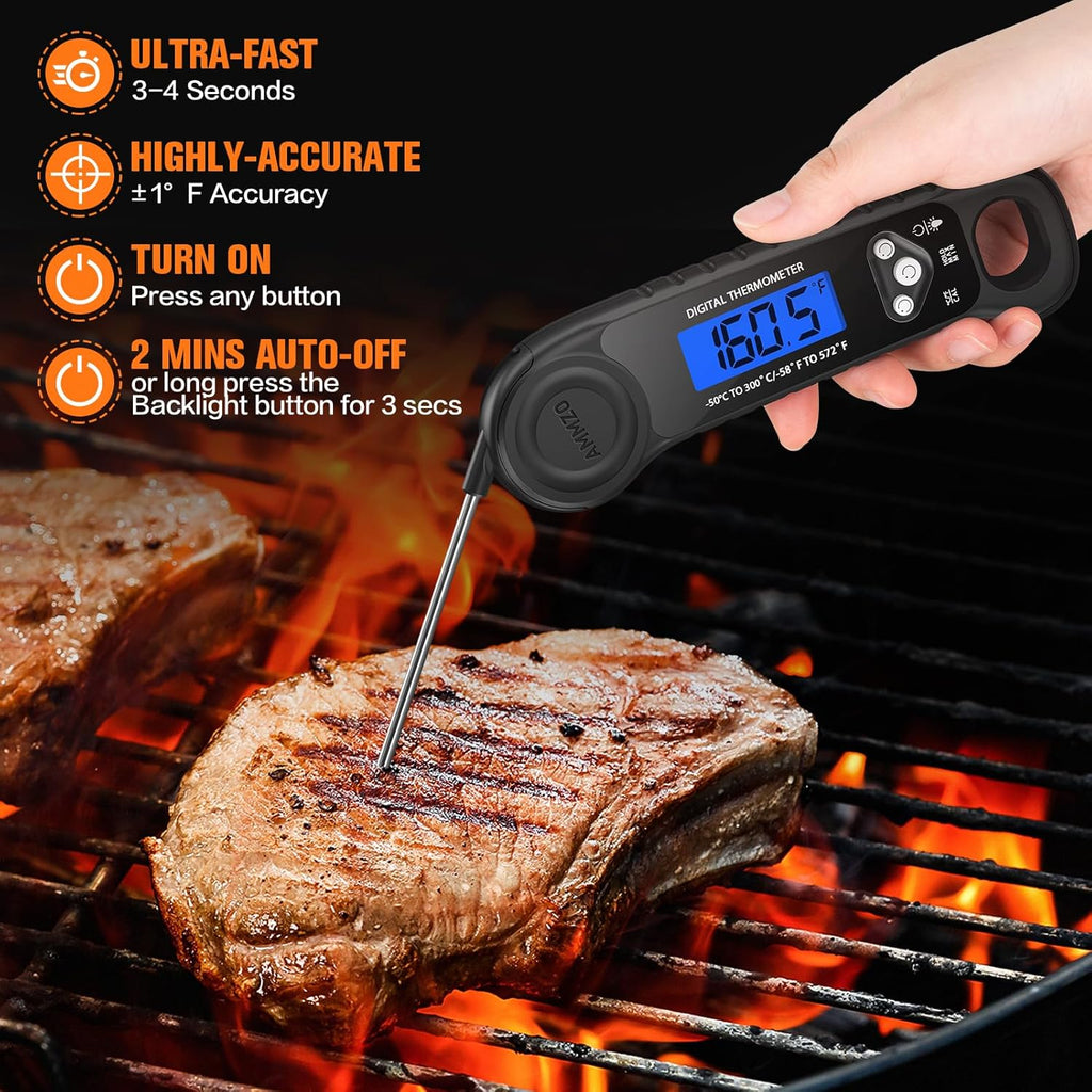 AMMZO Meat Thermometer Digital, Instant Read Food Thermometer for Cooking, Grilling, Baking, Frying & Candy Making, Essentials Kitchen Gadgets Accessory, Gifts for Men Women Dad Mom Birthday