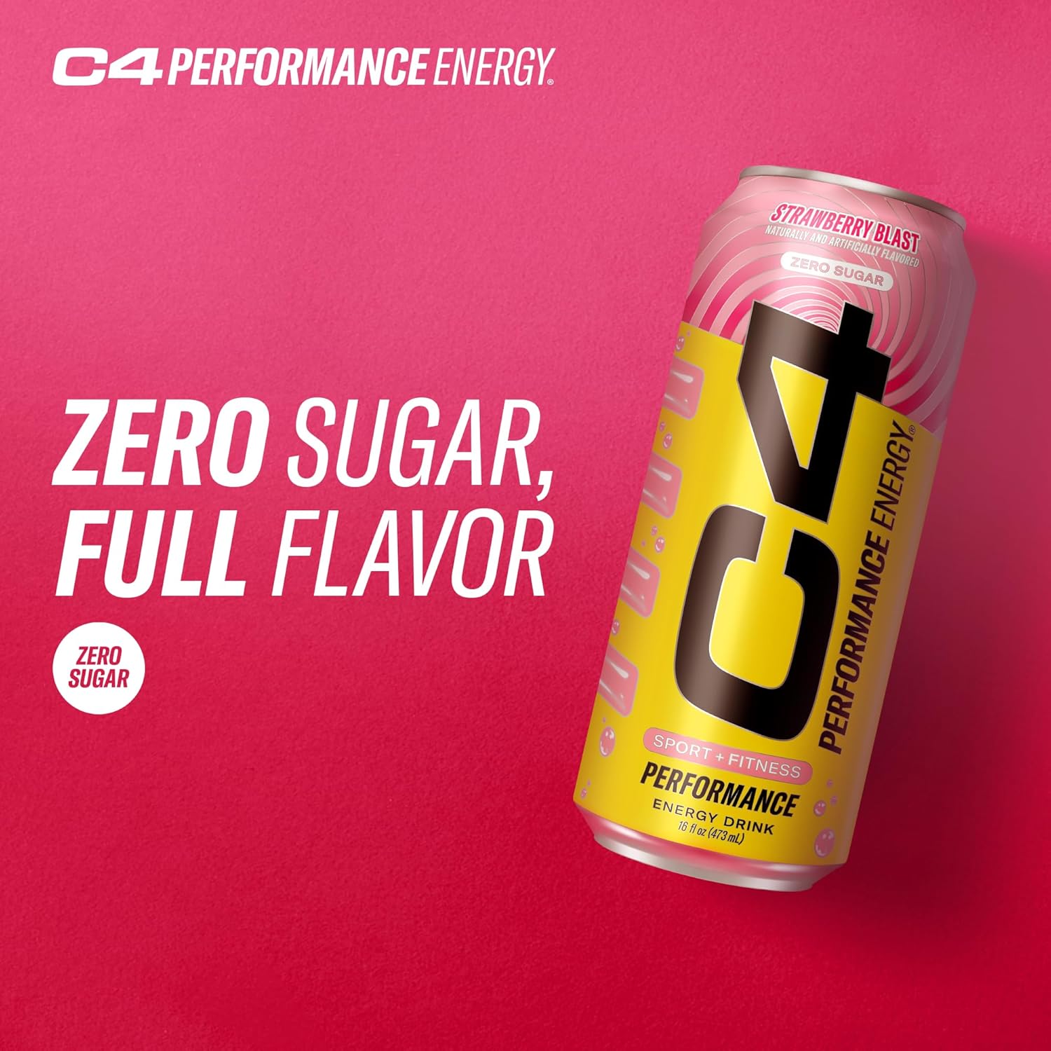 C4 Performance Energy Drink | Strawberry Blast | Zero Sugar Carbonated Preworkout Energy | 200mg Caffeine with Beta Alanine | 16 Fl Oz (12 Pack)