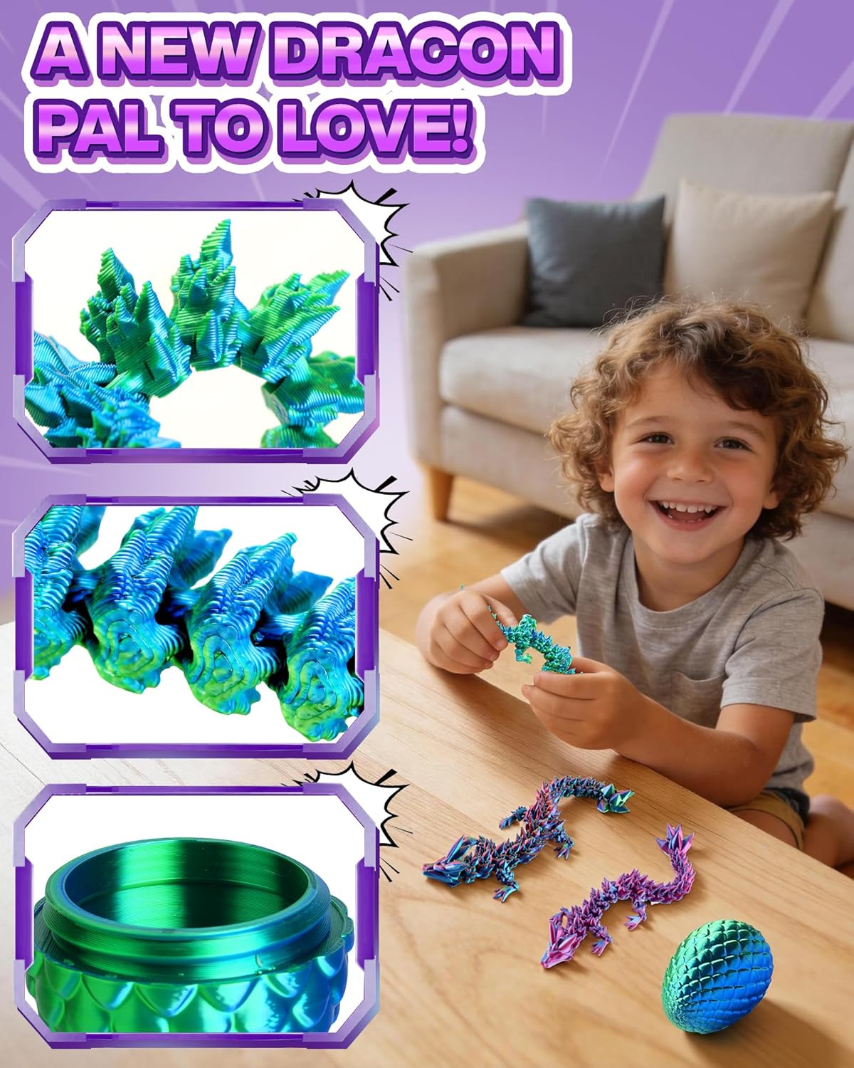 12PACK 3D Printed Dragon Eggs, Easter Basket Stuffers for Children and Teens, Unique Easter Toys & Gifts for Boys, Mini Articulated Dragon Toys for Kids.