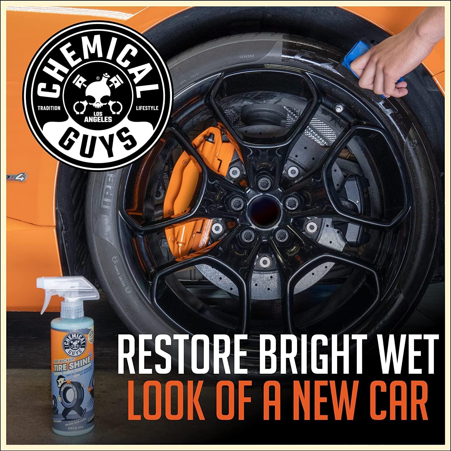 Chemical Guys Tire Kicker Sprayable Extra Glossy Tire Shine Spray, Dry-to-Touch Dressing - Restores Wet Look to Rubber, Vinyl, and Plastic, Safe for Cars, Trucks, Motorcycles, RVs, and More - 16 oz